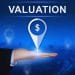 Business Valuation for SBA Loan Approval - Sell Business A person's open hand presenting a digital map pin icon with a dollar sign, against a blue background with the word "Business Valuation" at the top. Exit Advisor Business Broker